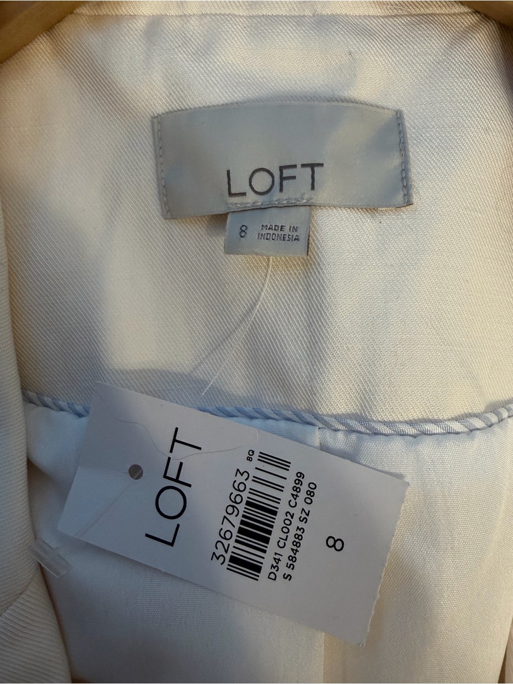 NEW LOFT Linen Blend Peak Notched Lapel Single-Button Blazer Ecru/Ivory Size 8 - Picture 9 of 11